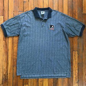 Vintage 90s Dynasty NHL Philadelphia Flyers Men Grey Orange Black Polo Shirt‎